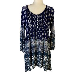 Altar’d State Boho Blue White Gauzy Floral Mandala High Low Dress Size Small